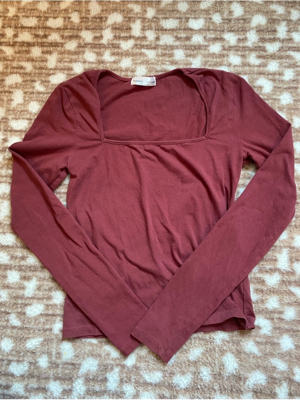 Square Neck Long Sleeve Top - Burgundy